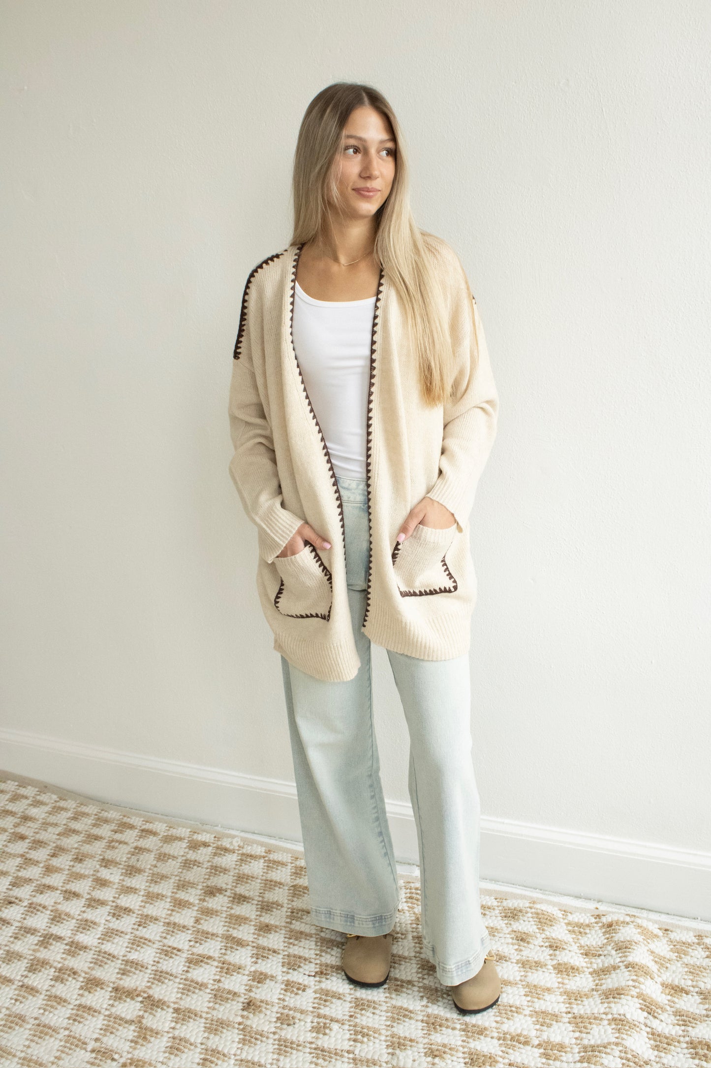 Stitch Knit Cardigan - Lt Beige