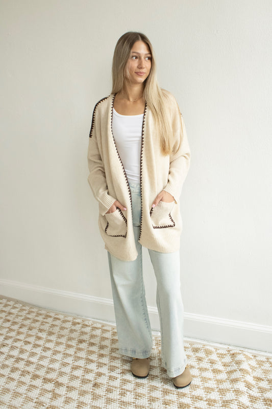 Stitch Knit Cardigan - Lt Beige