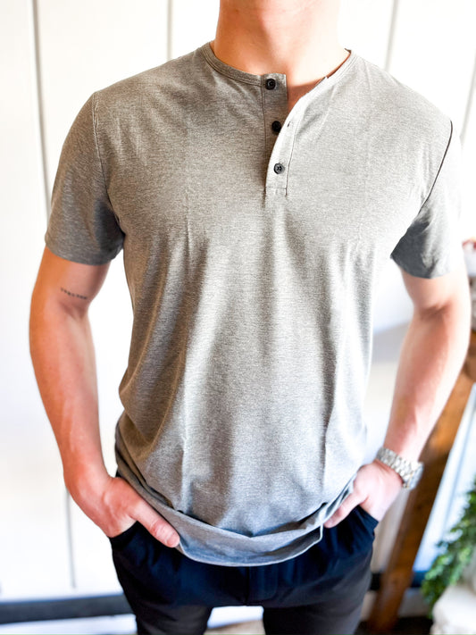 AO Henley Curve-Hem - Heather Grey