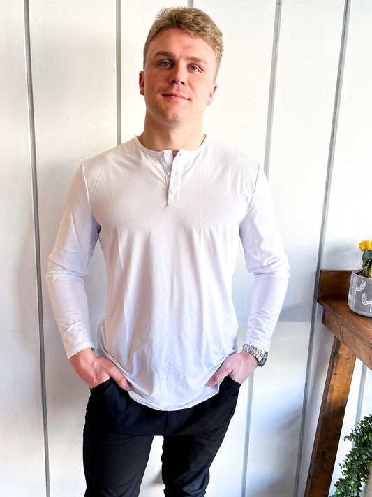 AO LS Henley Curve-Hem - White
