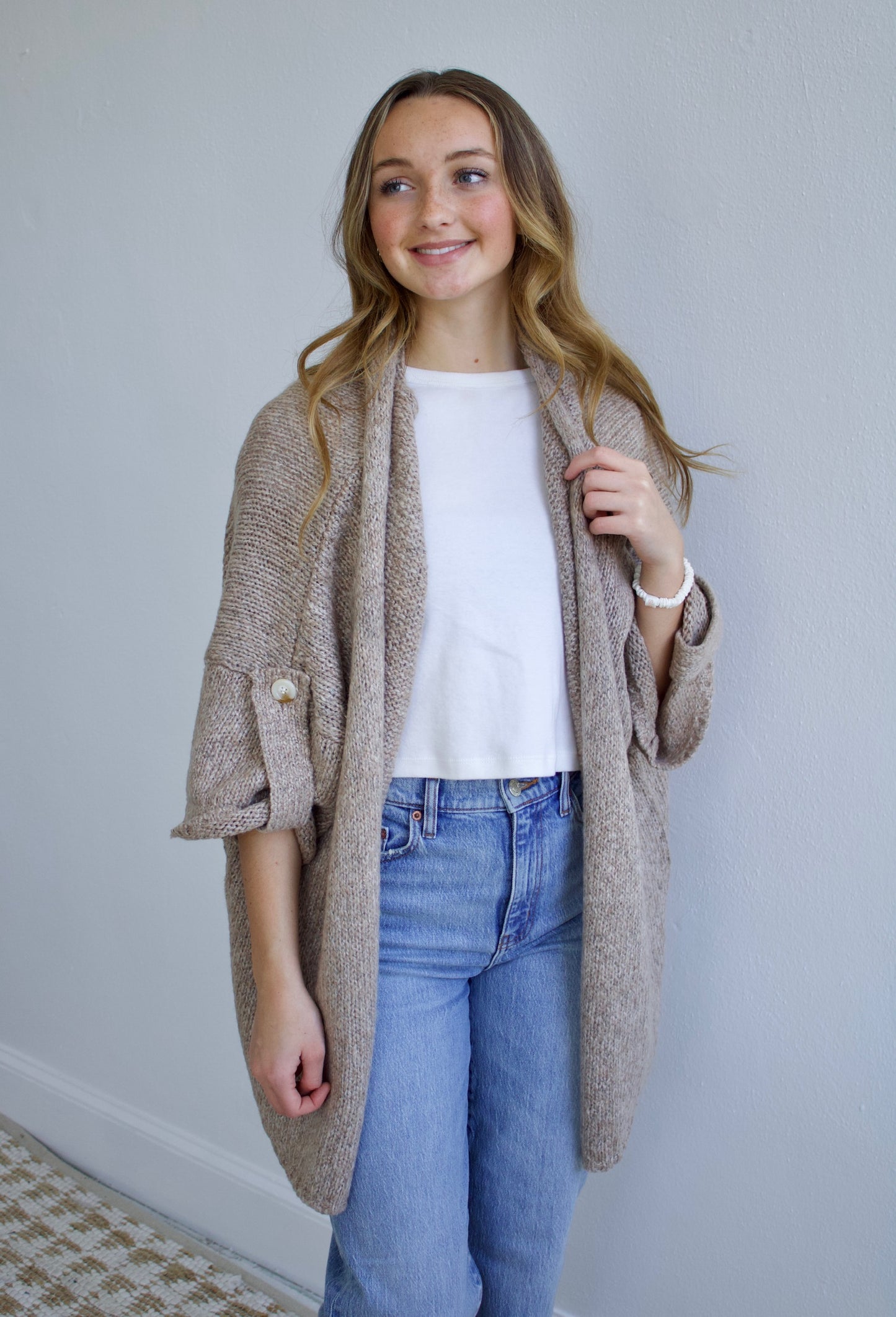 Knit Quarter Sleeve Cardigan