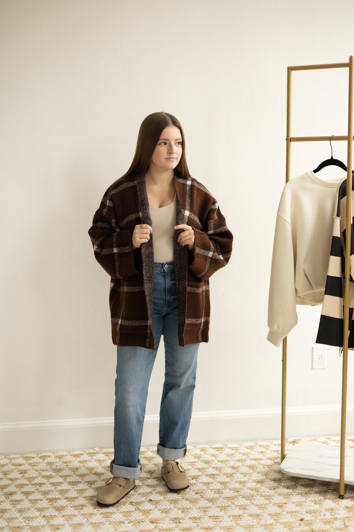 Brown/White LS Cardigan