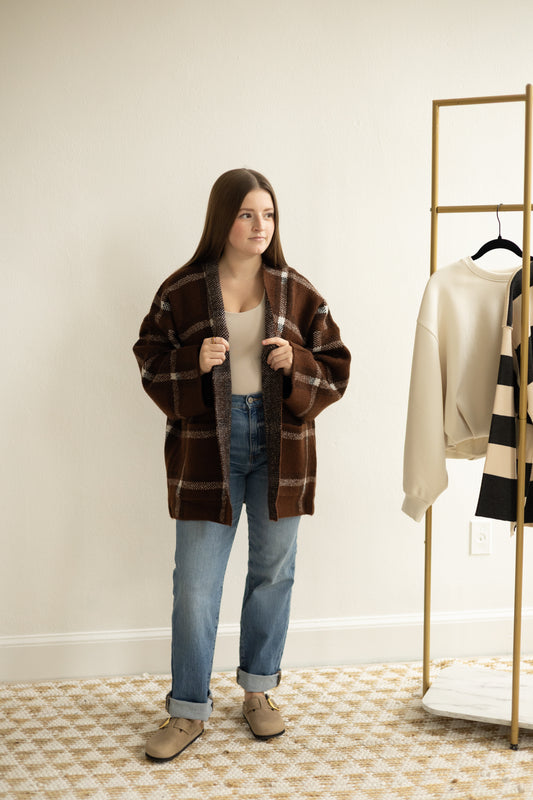 Brown/White LS Cardigan