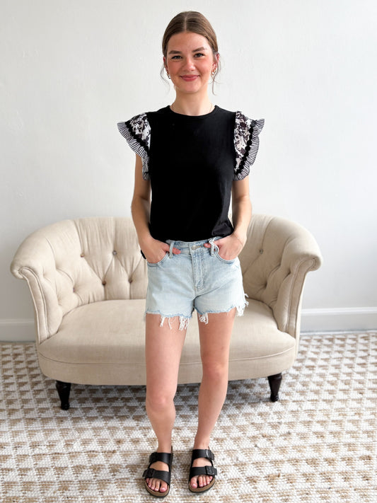 Beverly Flutter Sleeve Top - Black