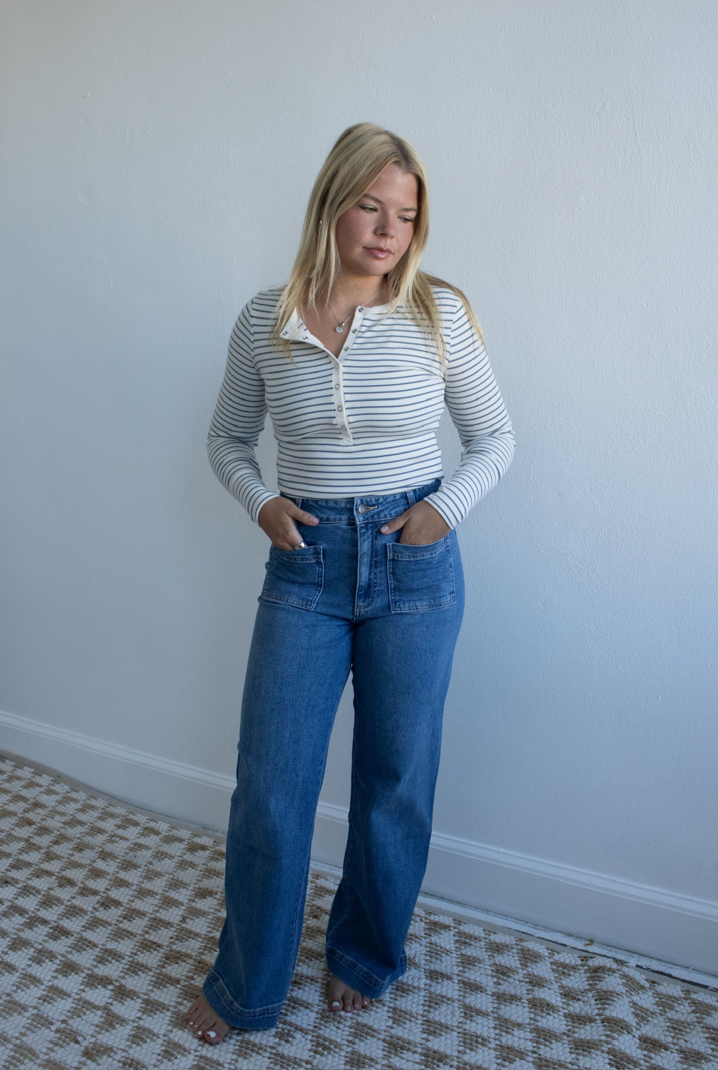 Stella Stripe Henley - Crystal