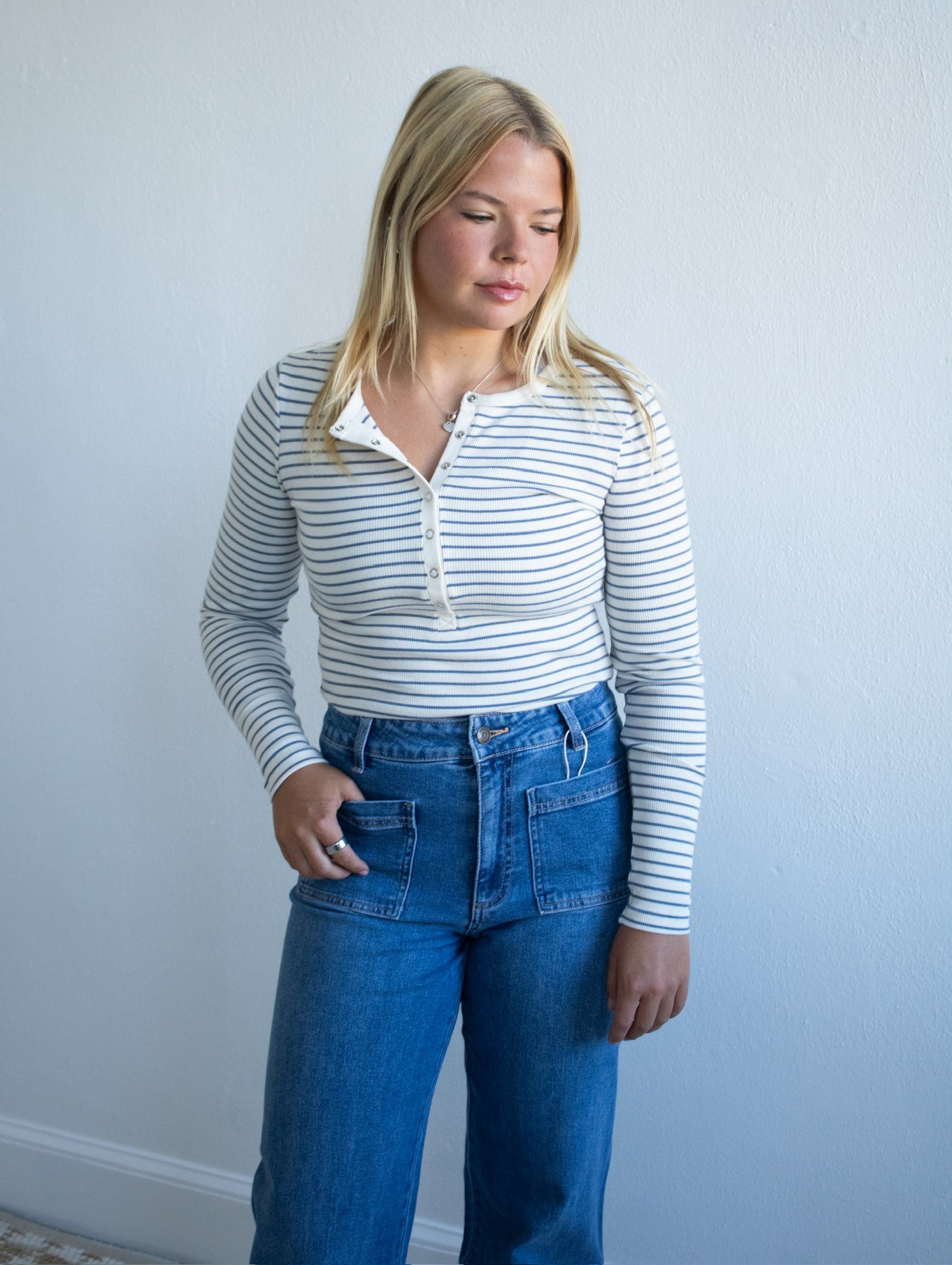 Stella Stripe Henley - Crystal