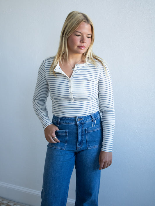 Stella Stripe Henley - Crystal