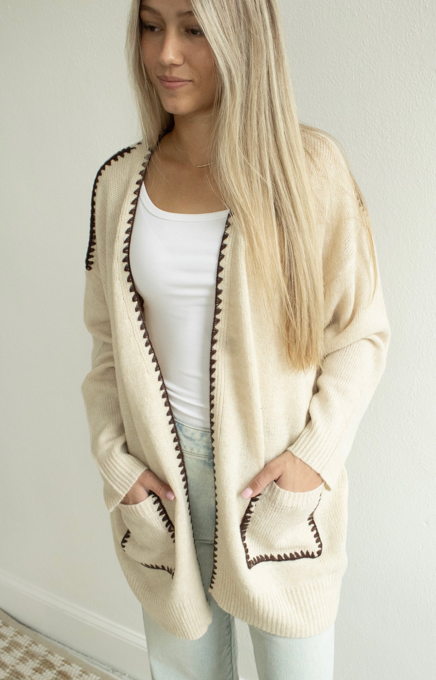 Stitch Knit Cardigan - Lt Beige