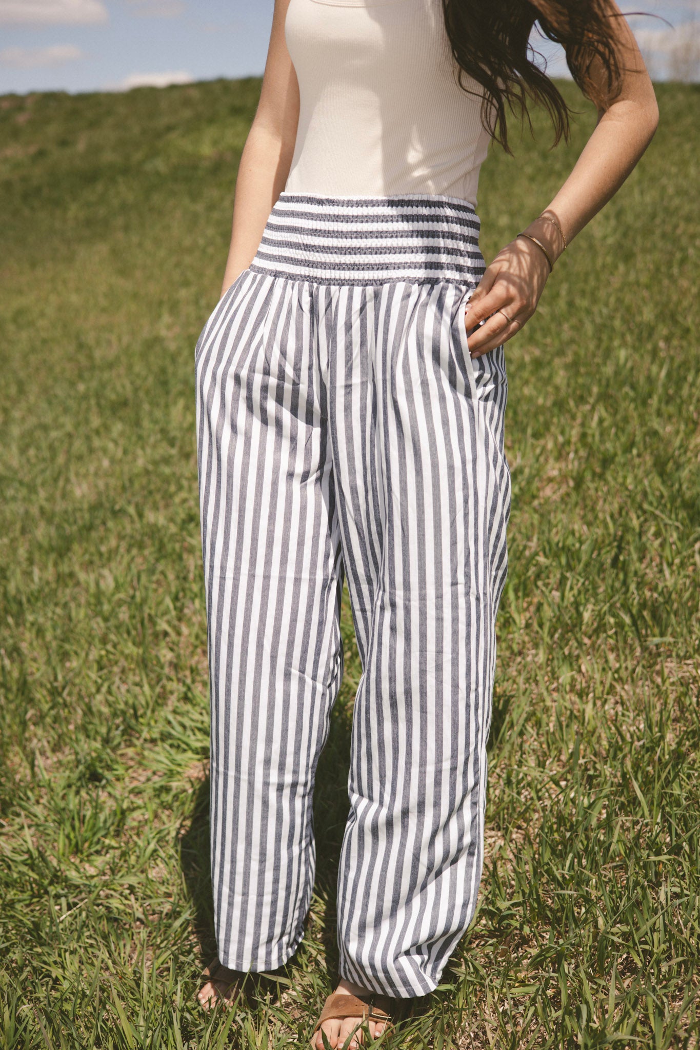 Black Stripe HW Flowy Pants