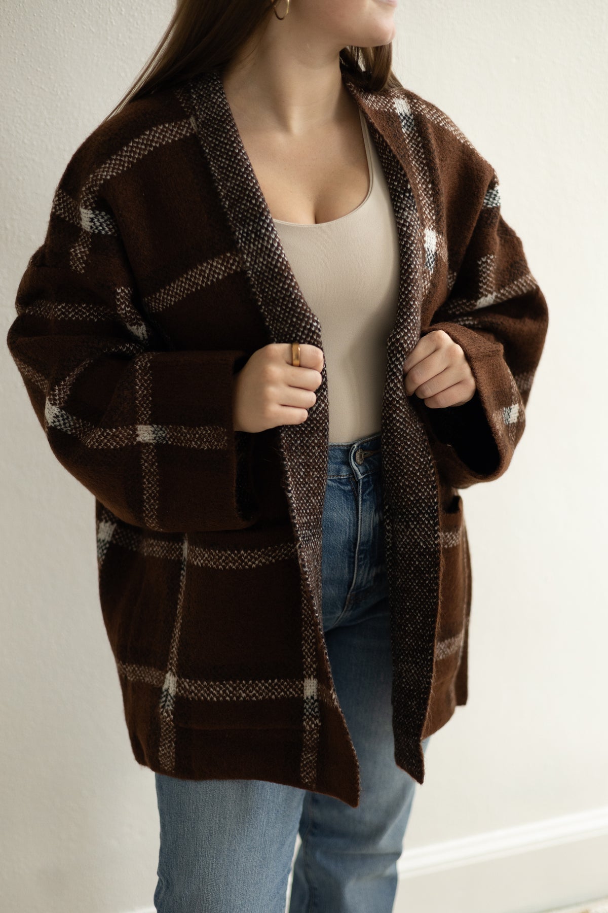 Brown/White LS Cardigan