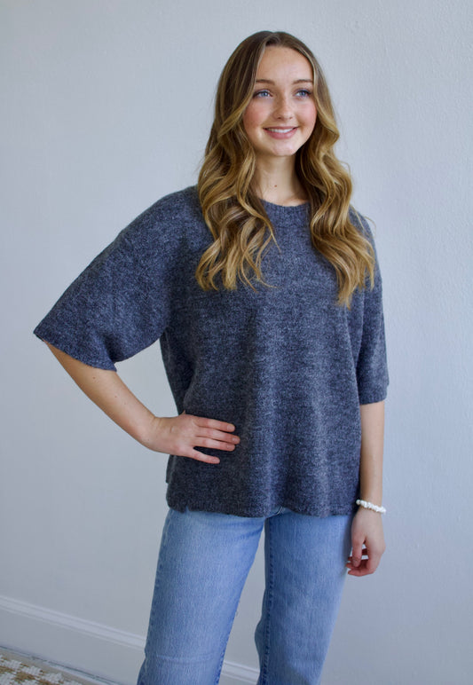 Margot Sweater Tee-Charcoal Heather