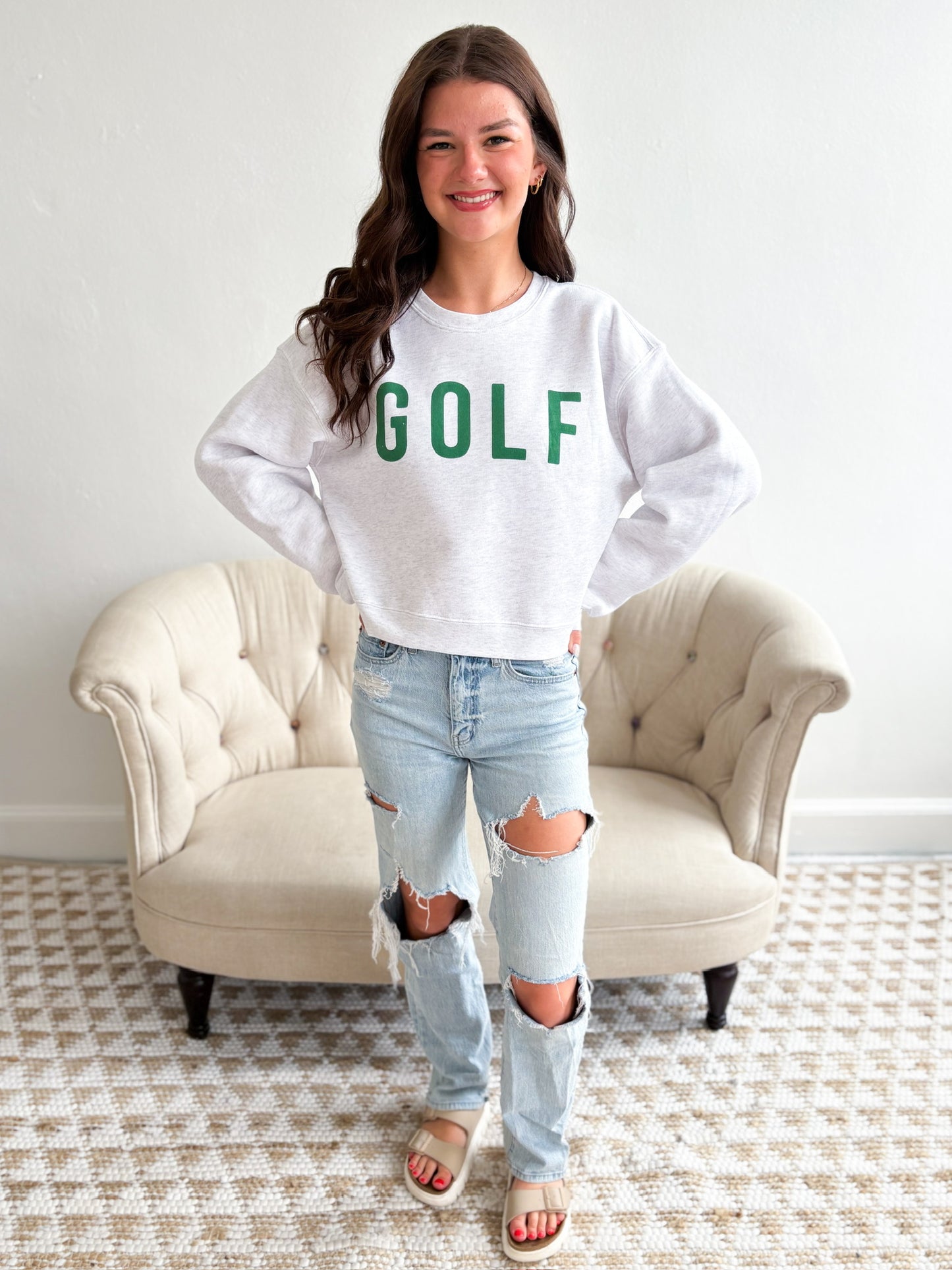 Golf Cropped Pullover - White Heather