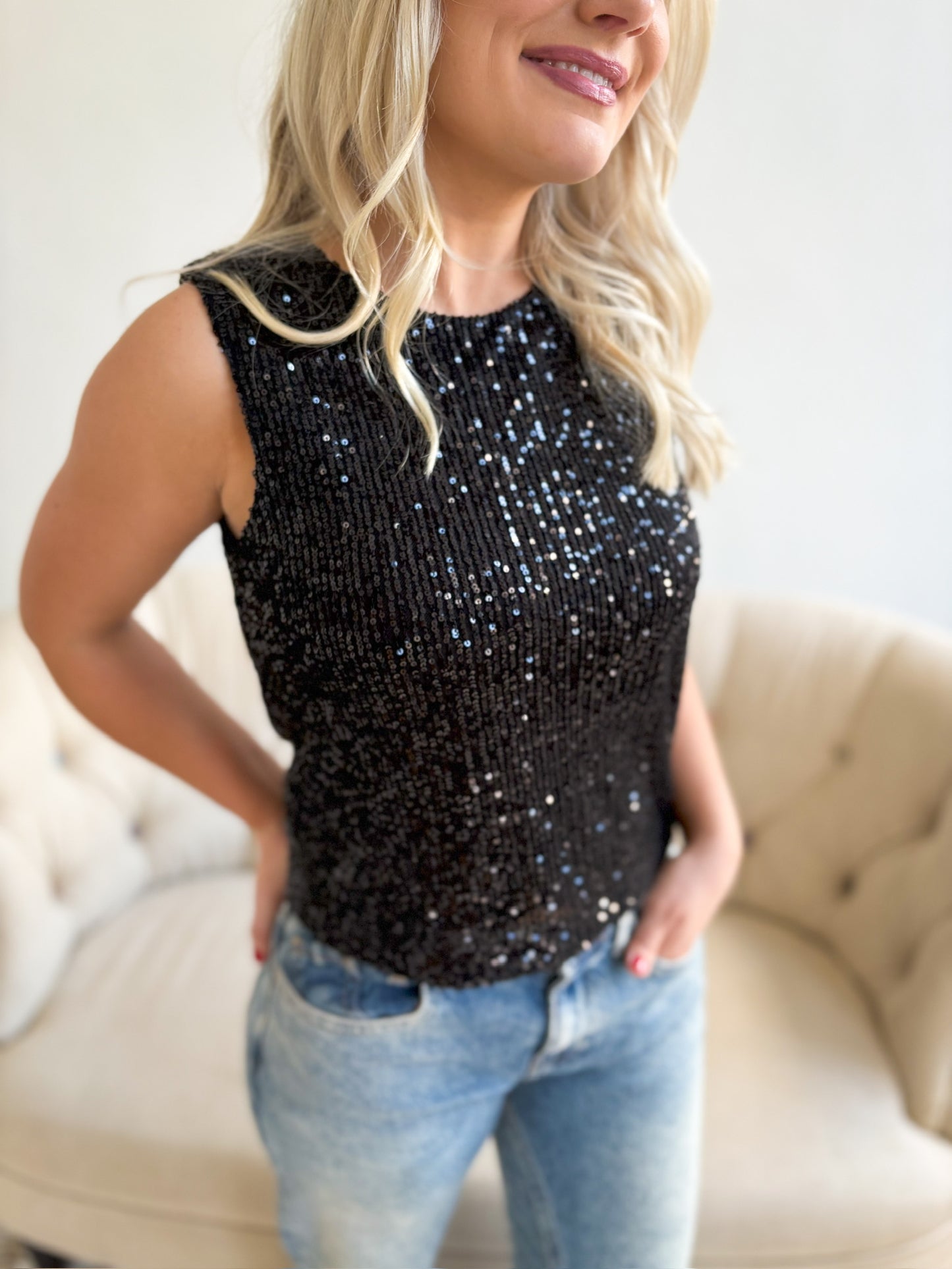Sloane Sequin Top - Black