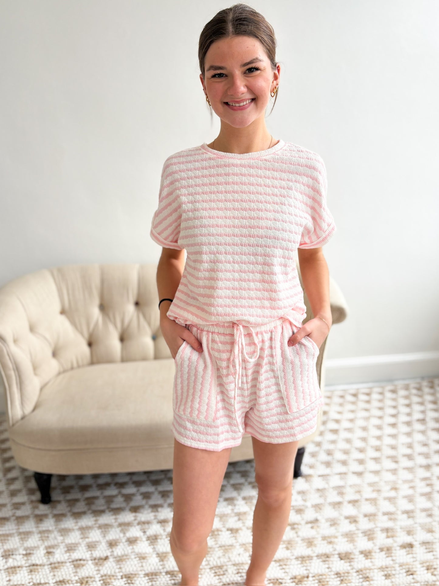 Laney Stripe Shorts Set - Pink