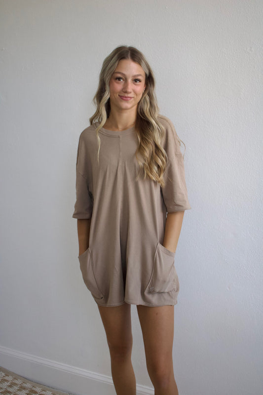 Hot Shot Tee Romper - Mocha Latte