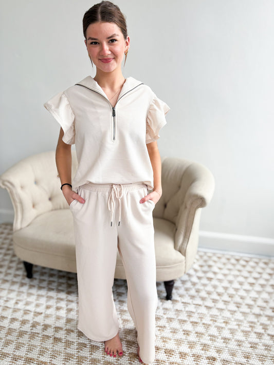 Nova Wide Leg Pants Set - Khaki