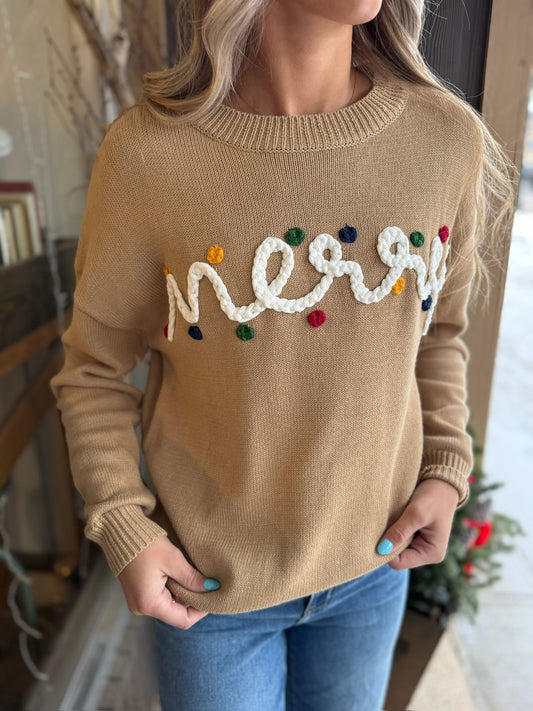 Merry Polka Dot Sweater - Tan