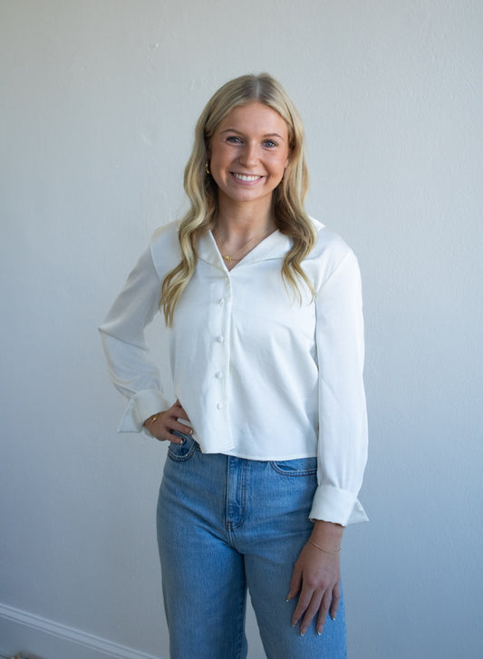 Ana Satin Top - Cloud