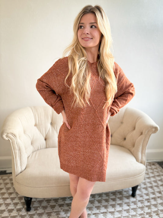 Cable Knit Sweater Dress - Coffee