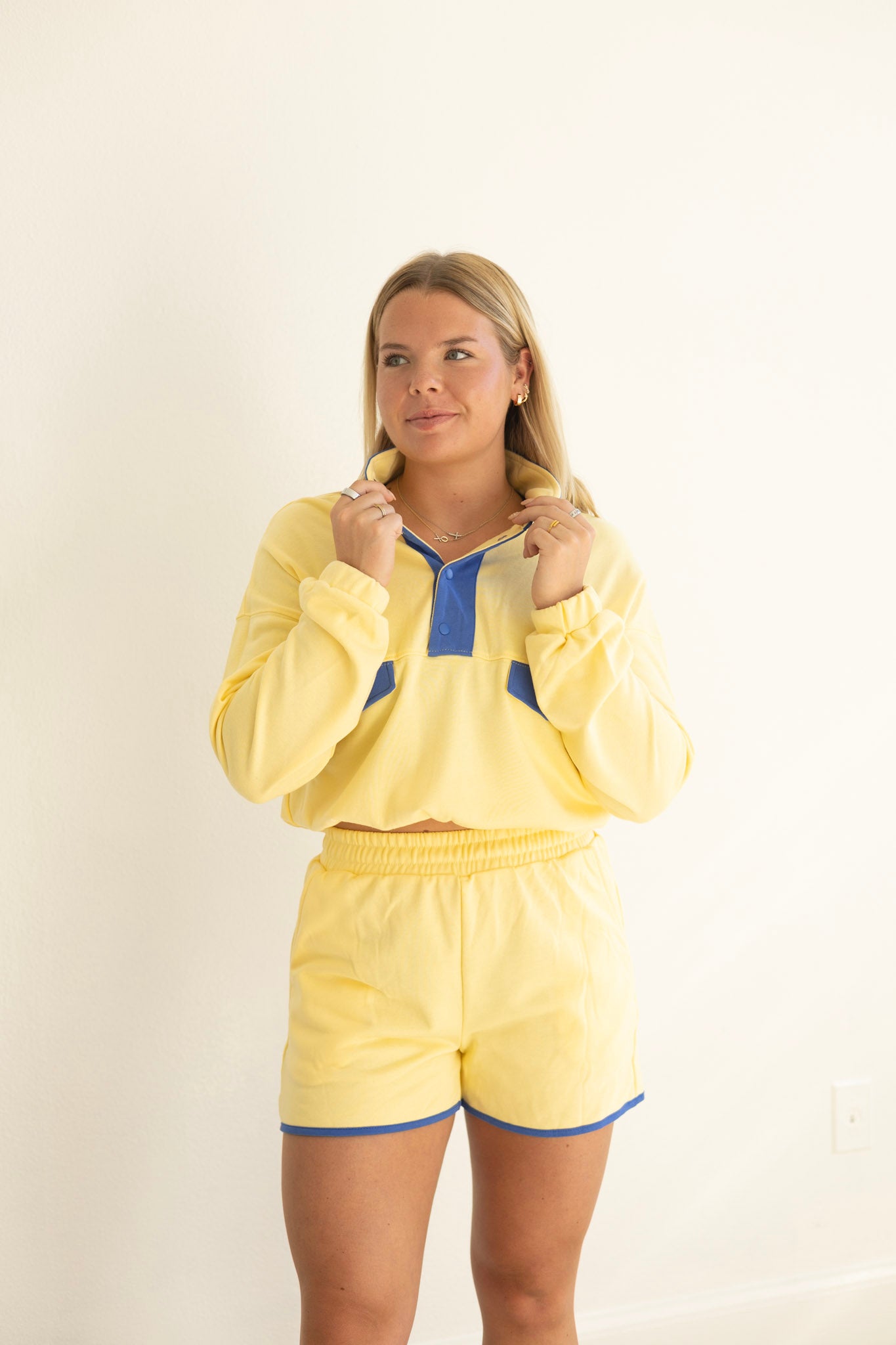 Yellow Color Block Shorts Set