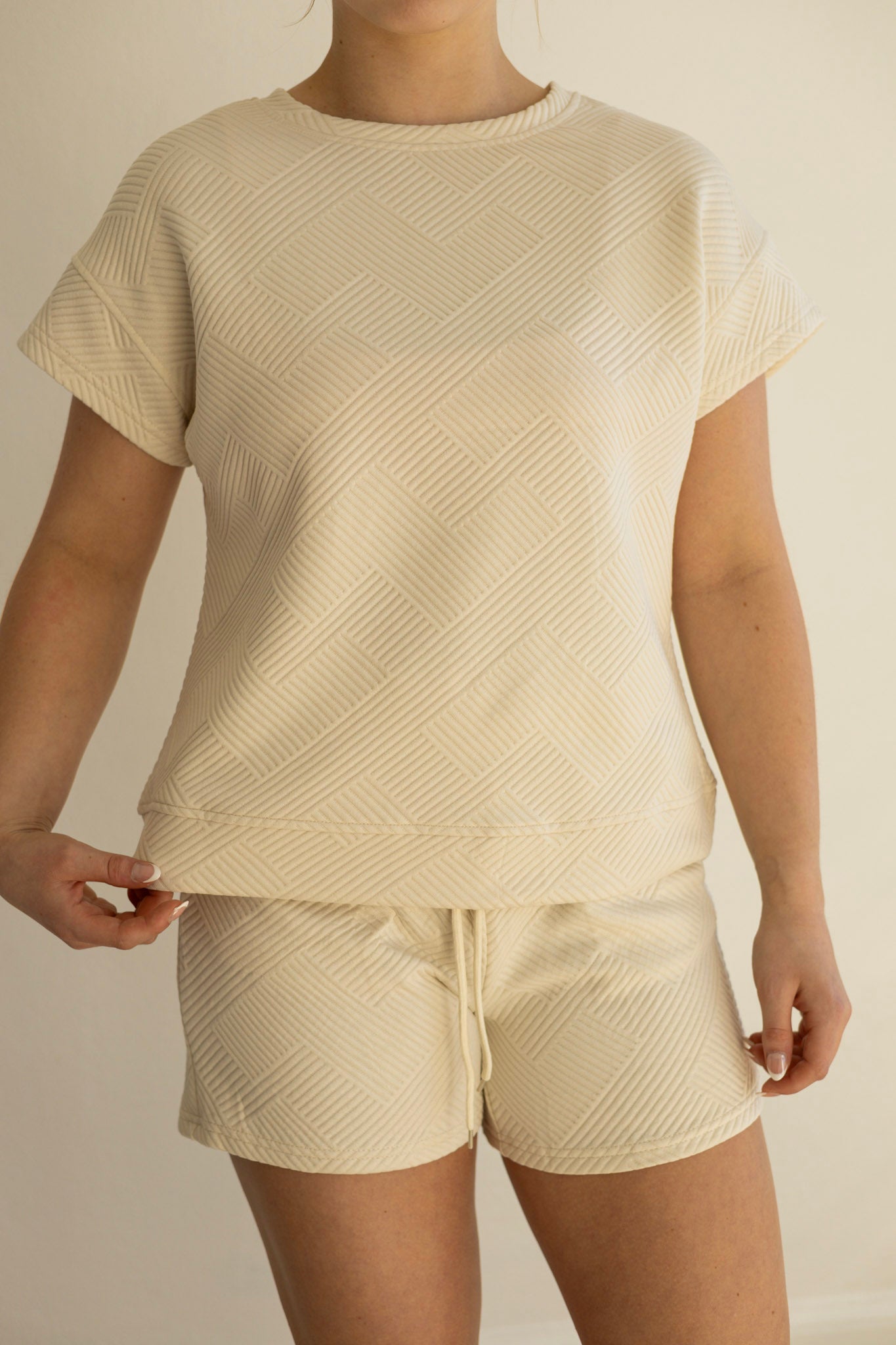 Apricot Textured Shorts Set