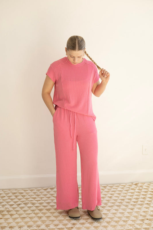 Bright Pink Corded Tee/Pant Set