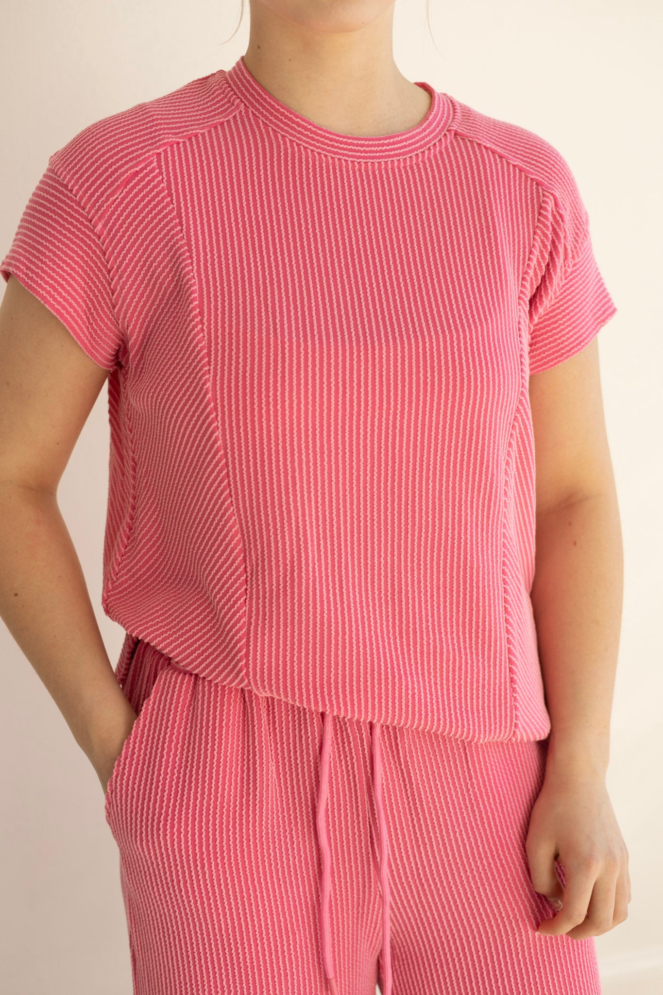 Bright Pink Corded Tee/Pant Set