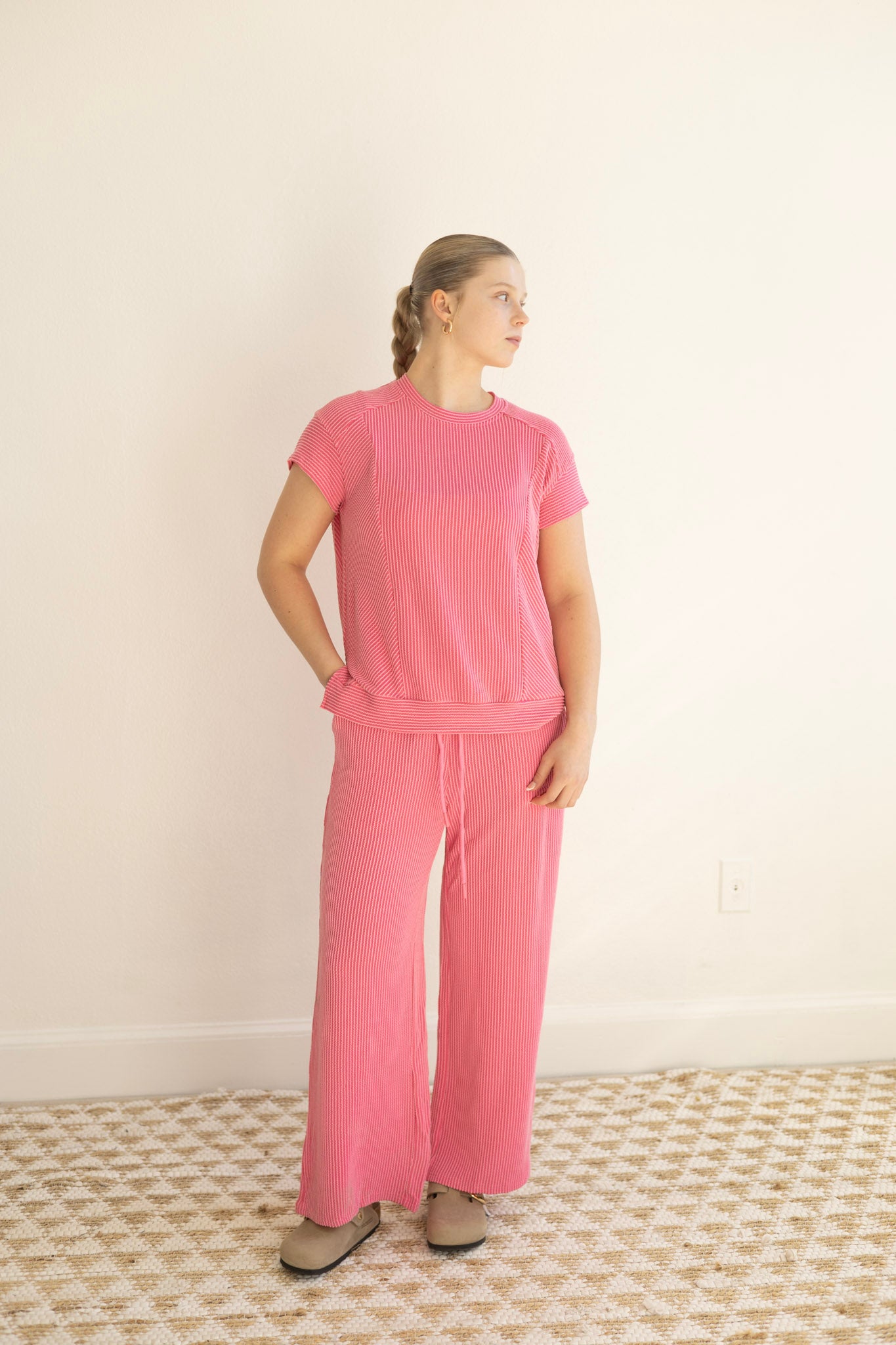 Bright Pink Corded Tee/Pant Set