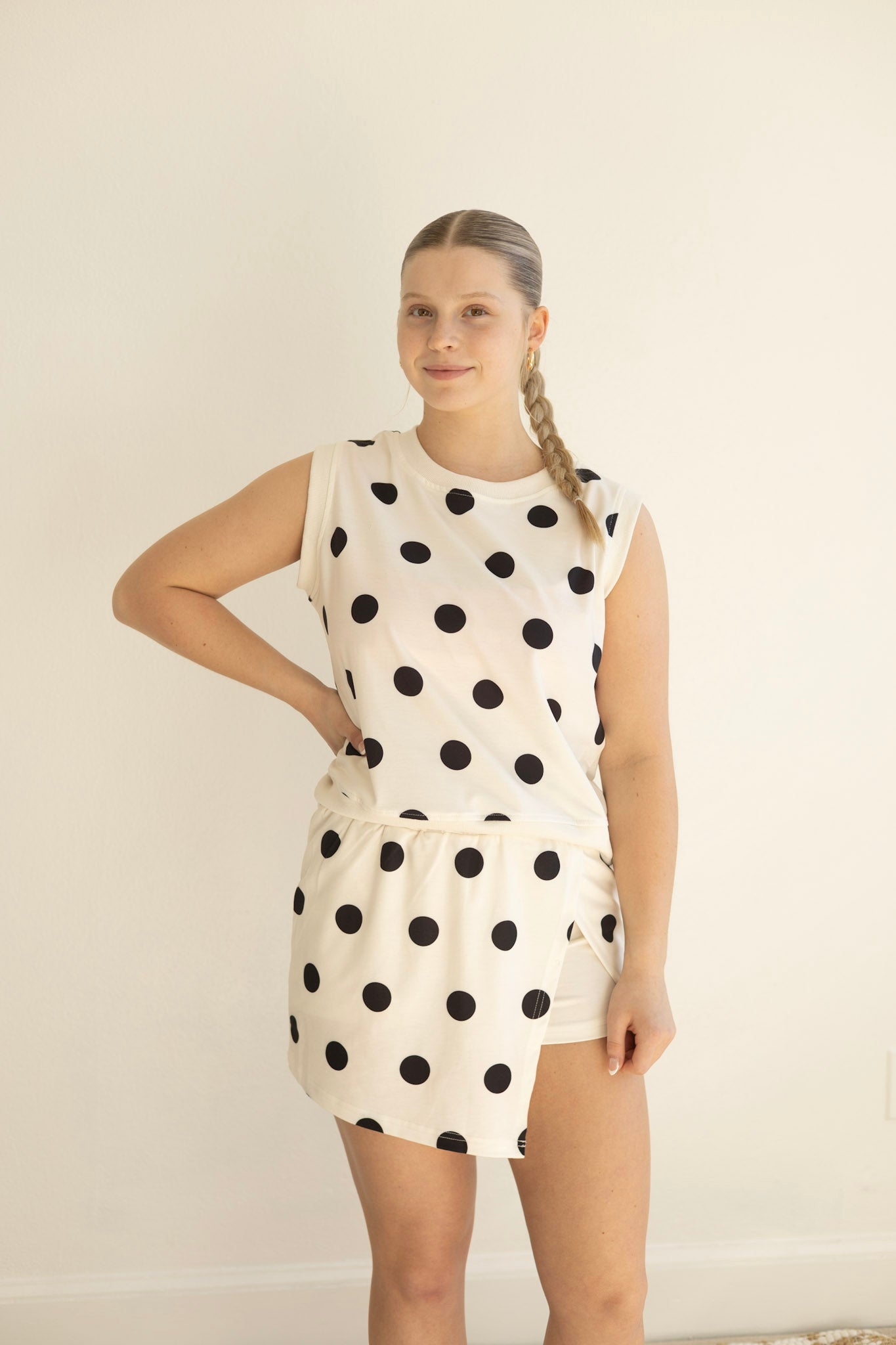 White Polka Dot Mini Skort Set
