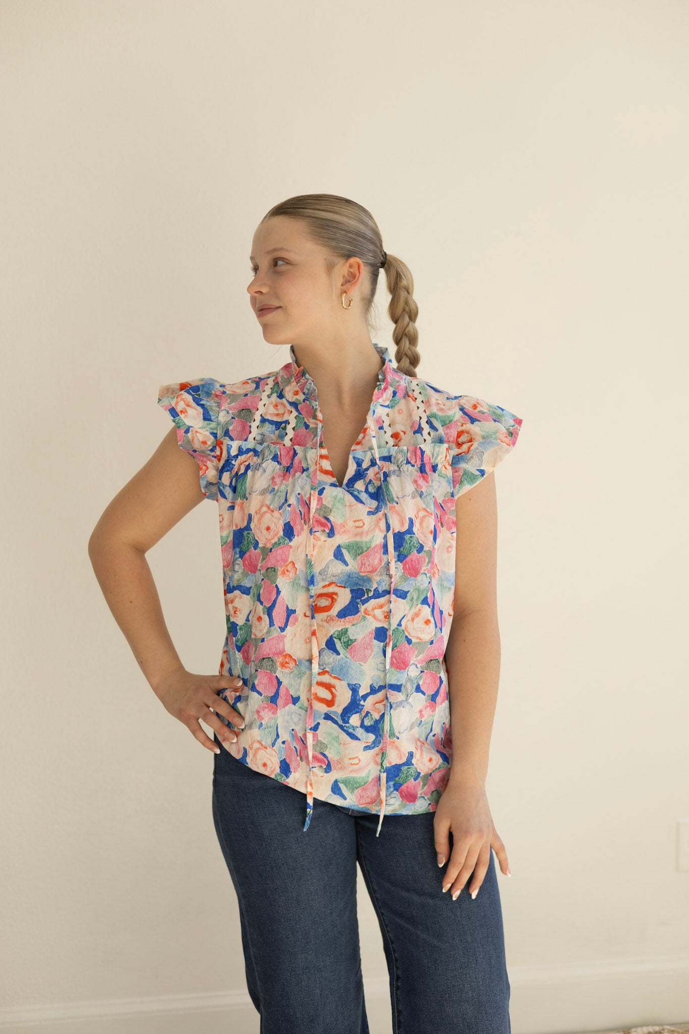 Pink Floral SS Top
