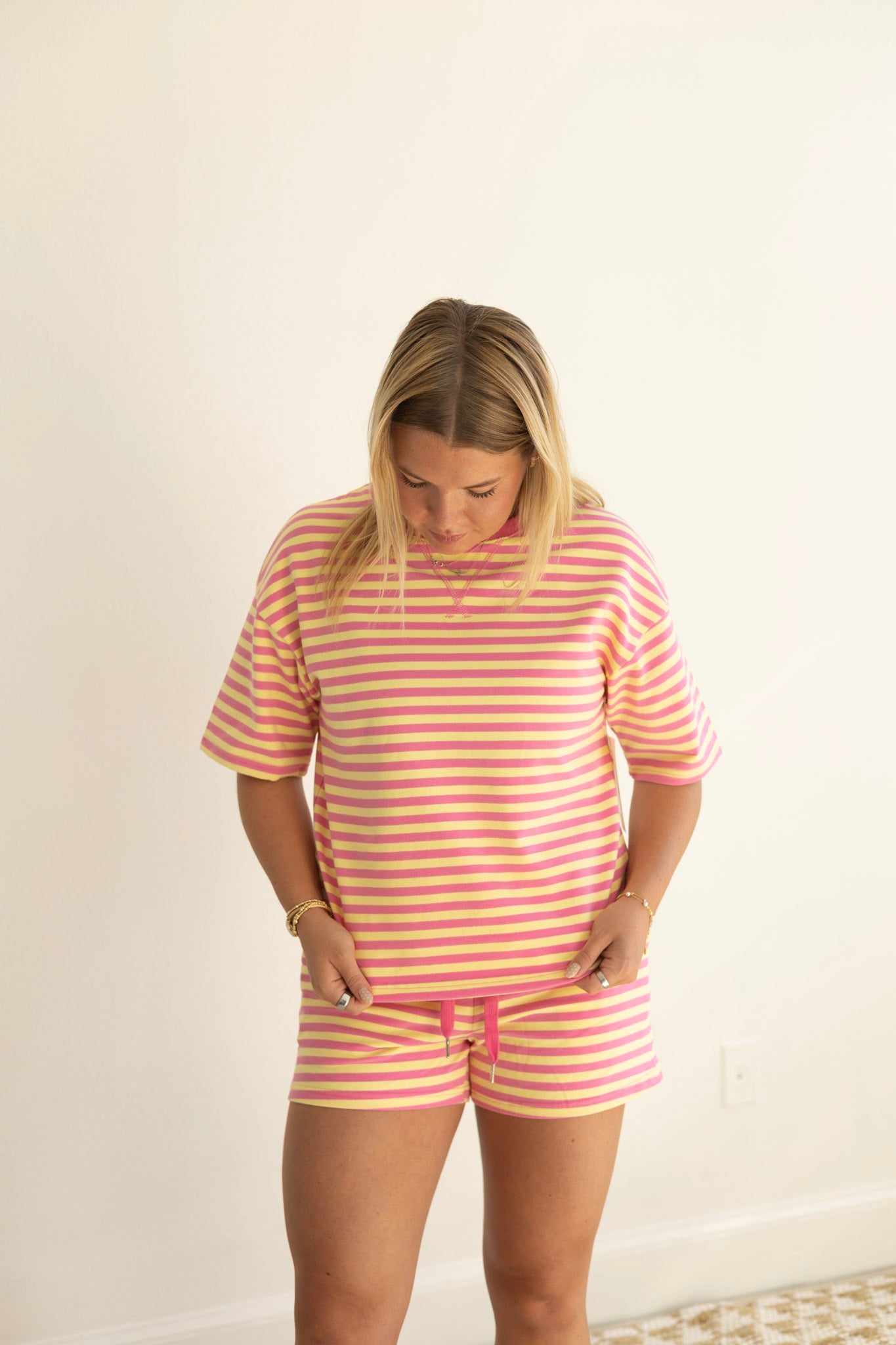 Rose Stripe Terry Short Set