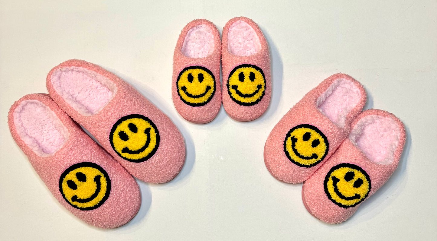 Adult Smiley Face Slippers - Pink