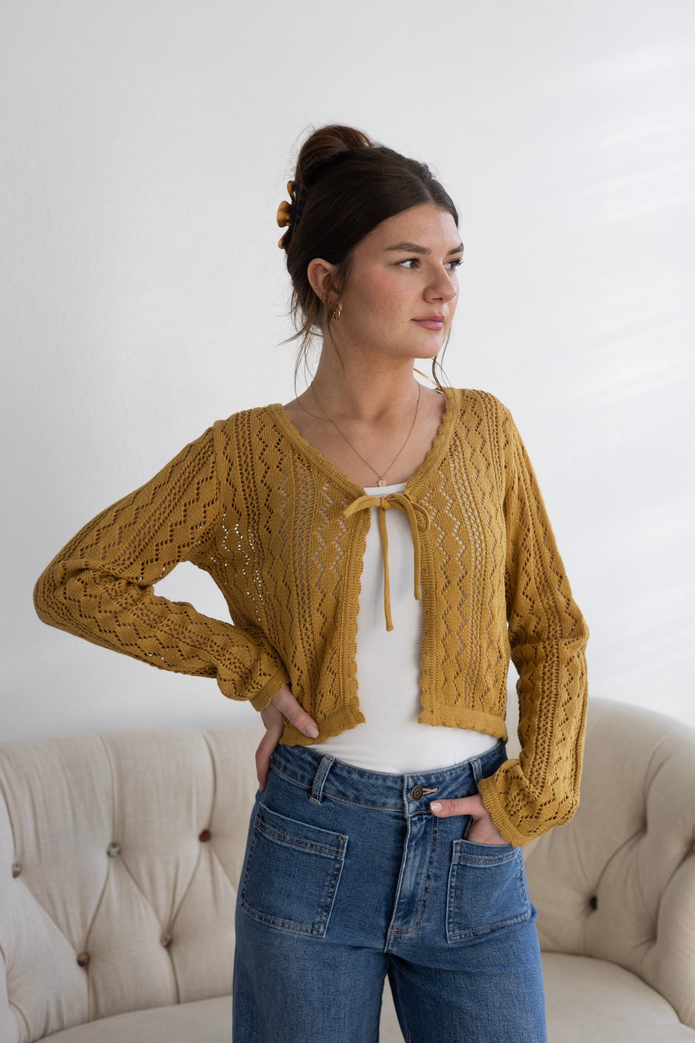 Mustard Tie-Front Cardigan