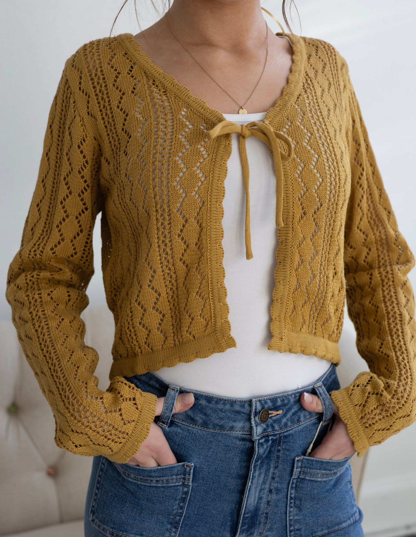 Mustard Tie-Front Cardigan