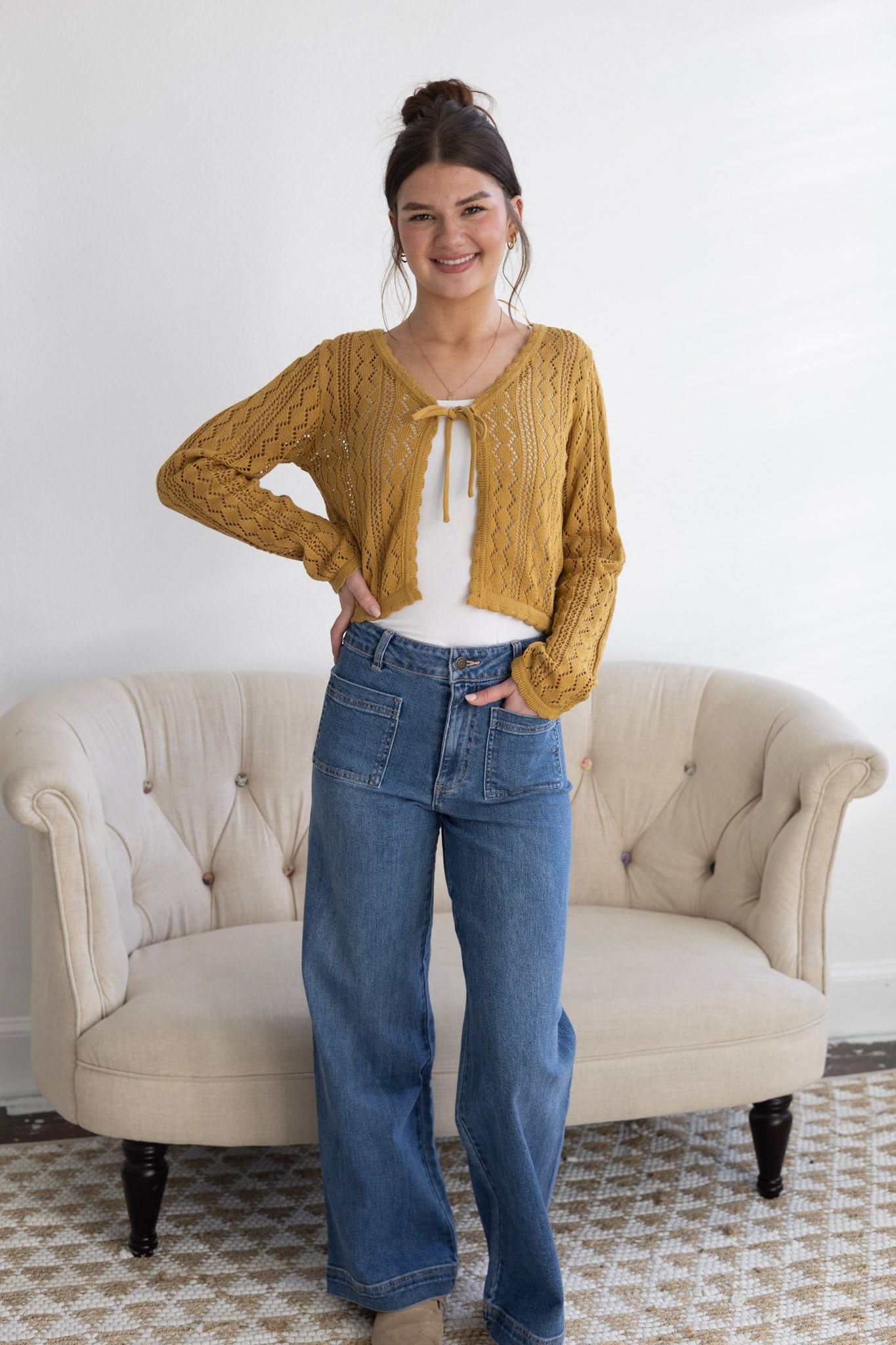 Mustard Tie-Front Cardigan