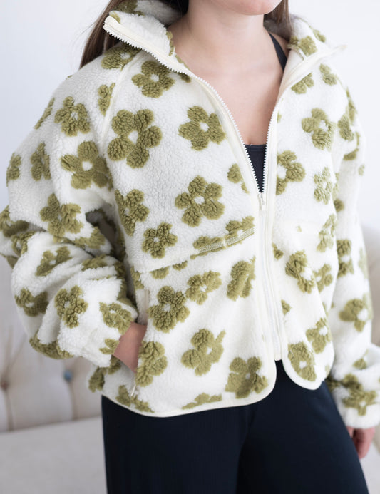 Olive Daisy Fleece Sherpa Jacket