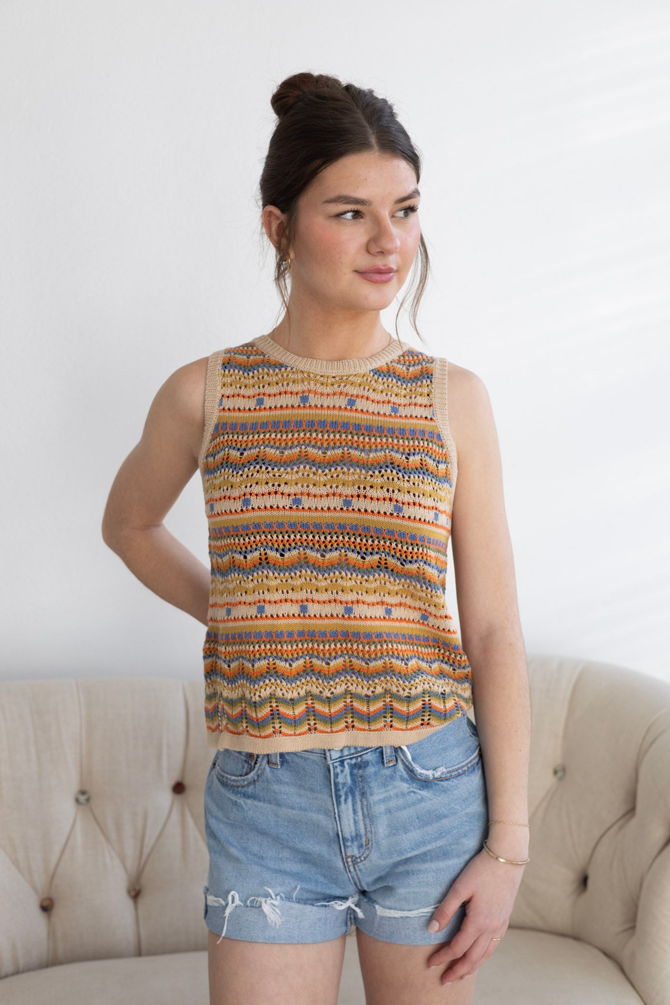 Taupe Multi Geo Knit Top