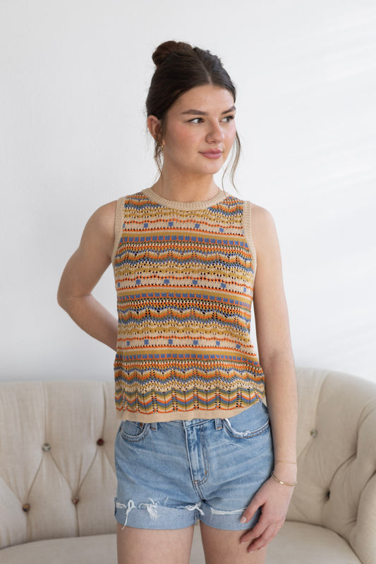 Taupe Multi Geo Knit Top