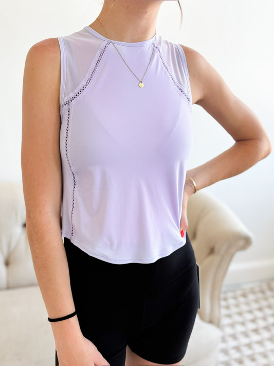 Sculpt Cropped Tank *Lace Trim - Lavender Frost