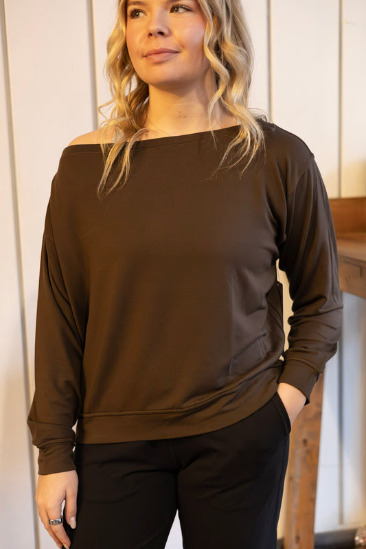 BeCalm Oversized Boatneck LS - Walnut Crunch