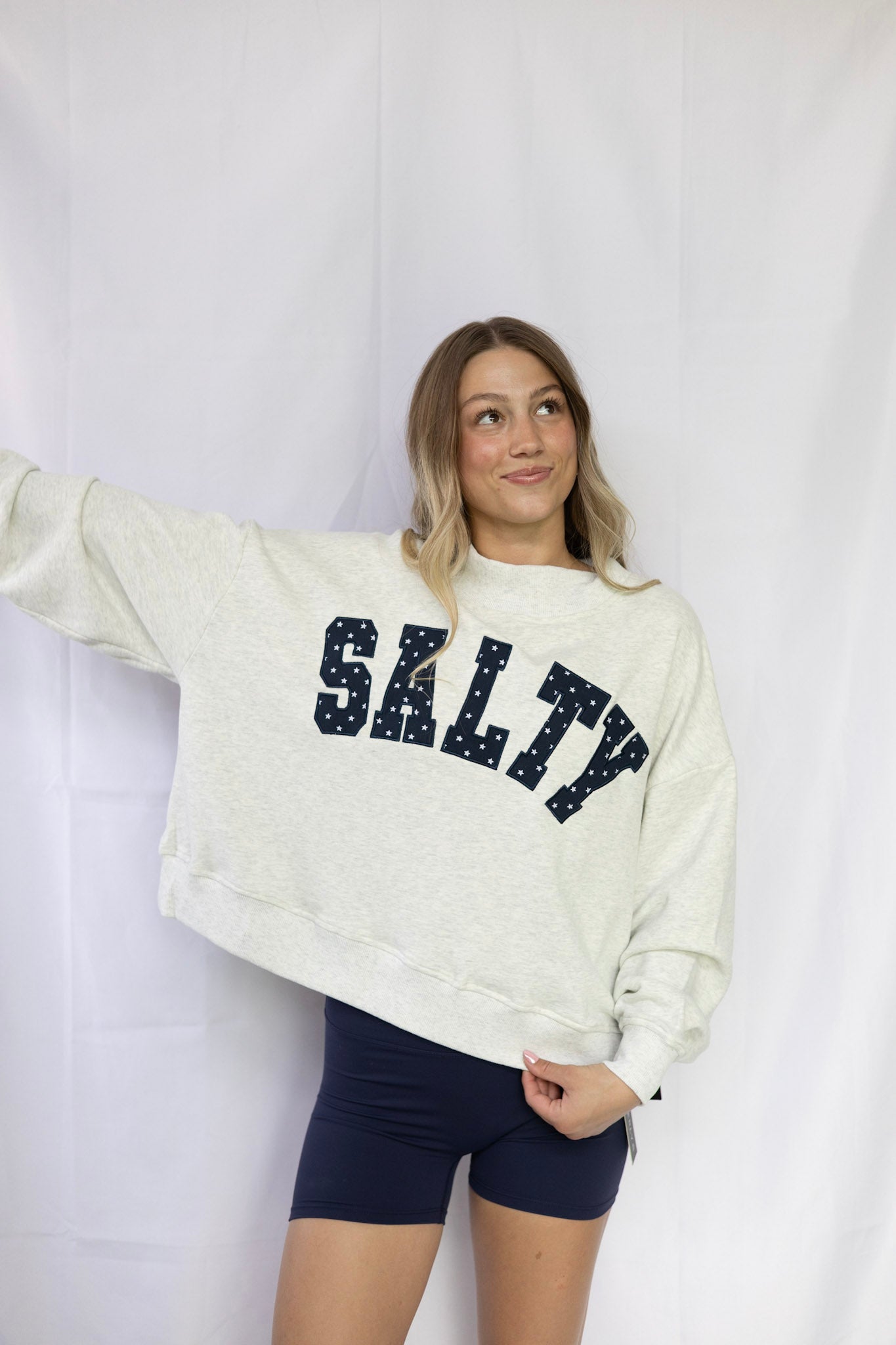 Grey Salty Stars Oversized Mock Neck Sweatshirt