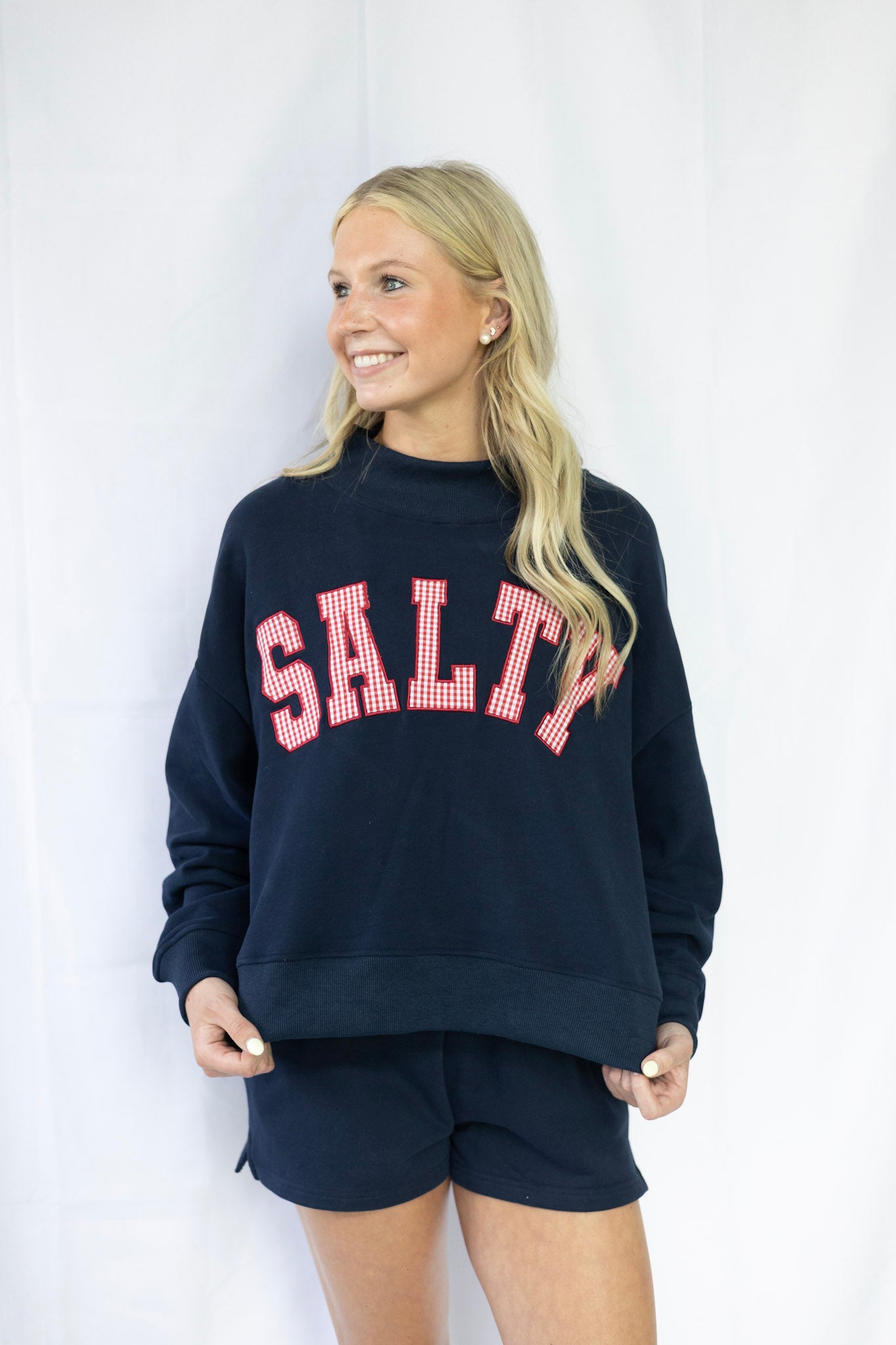 Navy Salty Oversized Mock Neck Sweatshirt