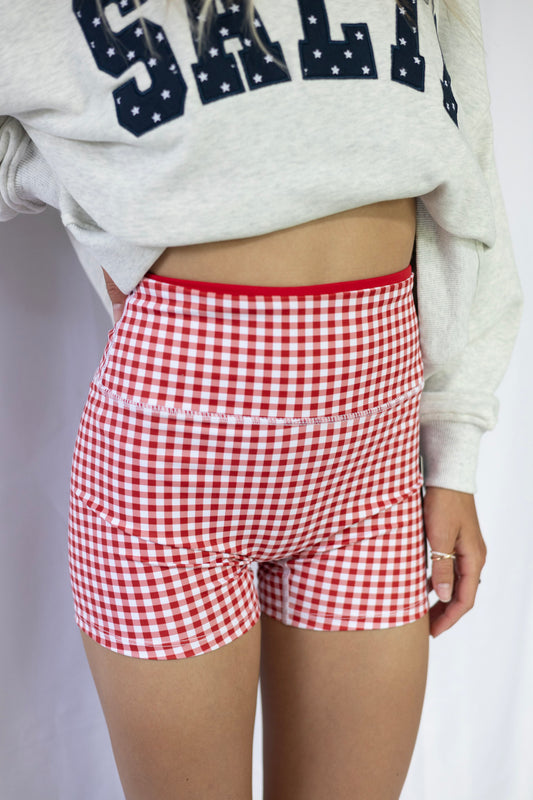Red Gingham Biker Shorts