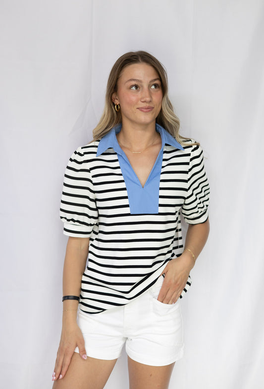Black Stripe Color Block Polo
