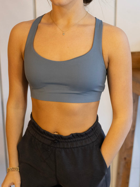 FlexyFlex Strappy Yoga Bra - Steel Blue
