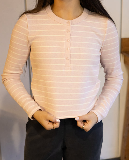 Ferris Henley Striped Top - Washed Pink