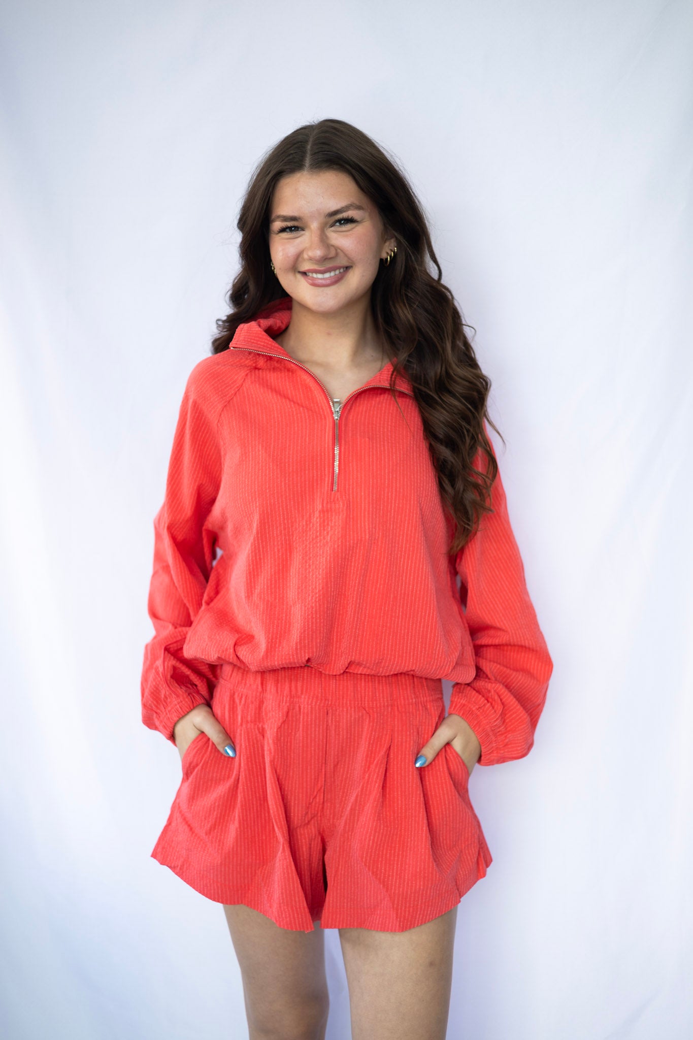 Seersucker Funnel-Neck Half Zip - Star Burst Tone