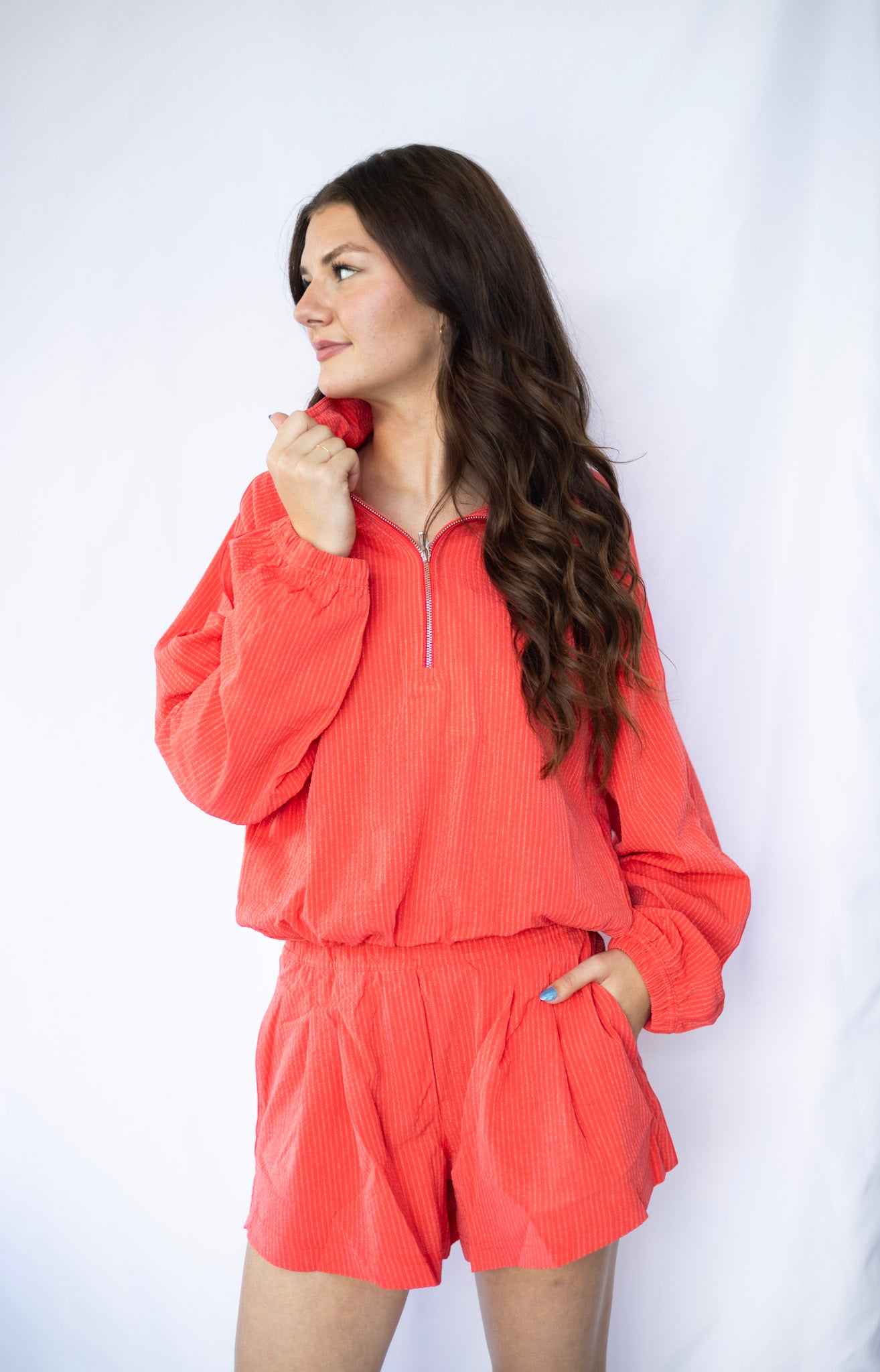 Seersucker Funnel-Neck Half Zip - Star Burst Tone