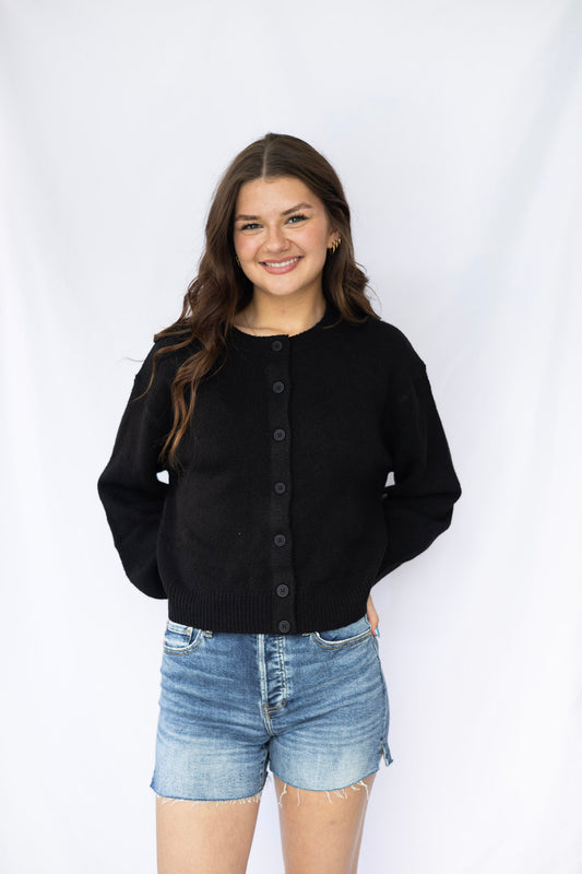 Black Knit Button Cardigan