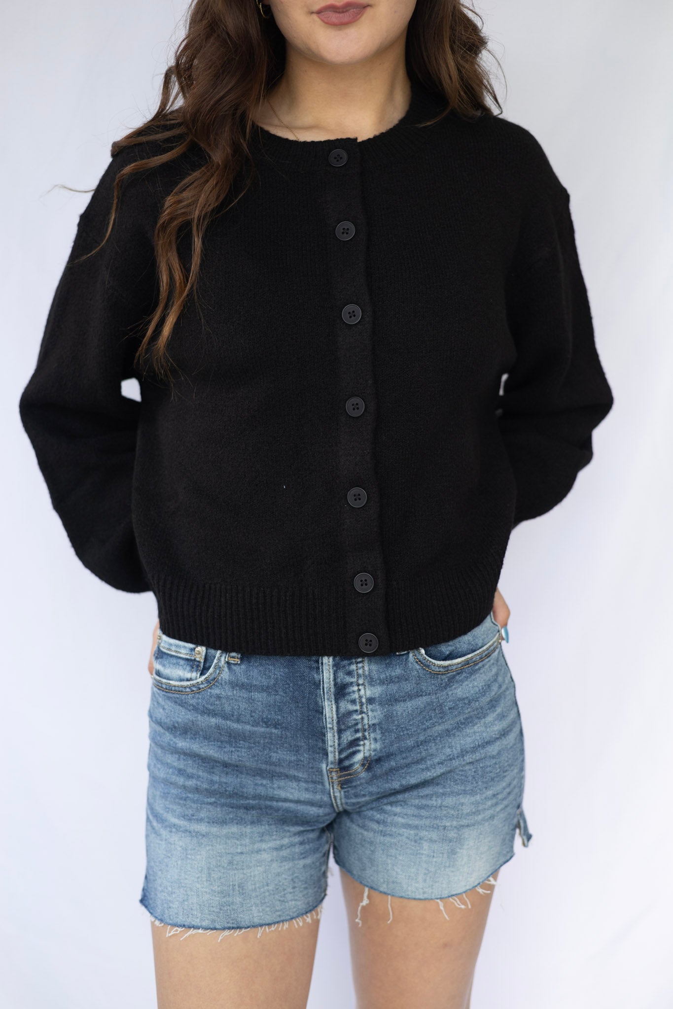 Black Knit Button Cardigan